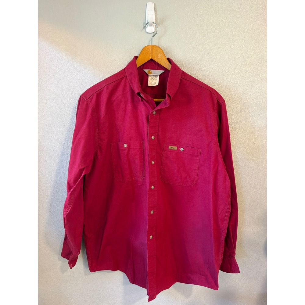 Carhartt Button Down Shirt Men XL Red Rugged Outdoor Wear SS0493 Cotton Work